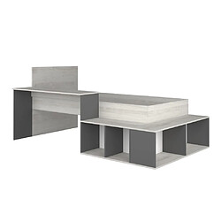 Vente-Unique Lit combiné 90 x 200 cm avec rangements et bureau - Coloris : Naturel et anthracite + Sommier + Matelas - RIGALI