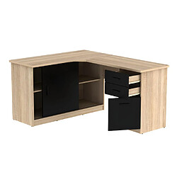 Acheter Vente-Unique Bureau d'angle NORWY - 2 portes & 2 tiroirs - Chêne et noir