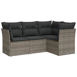 Maison Chic Salon de jardin 4 pcs avec coussins | Ensemble de Table et chaises | Mobilier d'Extérieur gris résine tressée -GKD92249