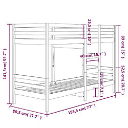 vidaXL Lit superposé sans matelas blanc 75x190 cm bois de pin massif pas cher