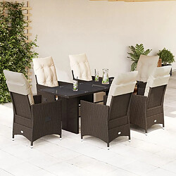 vidaXL Ensemble de bistro de jardin 7 pcs coussins marron poly rotin