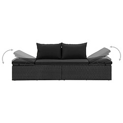 Avis Helloshop26 Transat chaise longue bain de soleil lit de jardin terrasse meuble d'extérieur avec coussins résine tressée noir 02_0012547