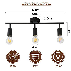 NETTLIFE 3 spots de plafond noir - lampe industrielle E27 vintage pivotante à 350° pour cuisine salon chambre sans ampoule pas cher