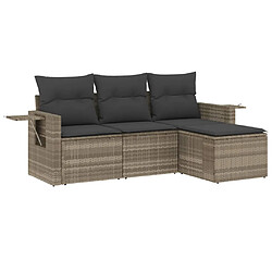 vidaXL Salon de jardin 4 pcs avec coussins gris clair résine tressée