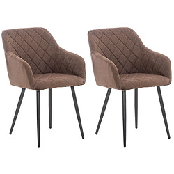 Decoshop26 Lot de 2 chaises de salle à manger design retro coutures décoratives en losanges assise en tissu marron 10_0001564