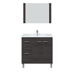 Meuble Sous-Vasque avec 2 portes Abattante et 2 Tiroirs + 1 Miroir coloris gris cendré - 80 x 80 x 45 cm -PEGANE-