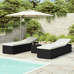 Maison Chic Lot de 3 Bain de soleil, Chaises longues de jardin table à thé Résine tressée Noir -GKD67410