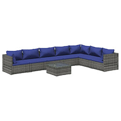 vidaXL Salon de jardin 8 pcs avec coussins résine tressée gris