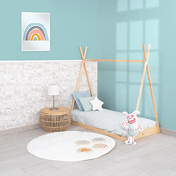 Lit d'Enfant Tipi Montessori en Bois Écologique Robincool Tipi Dreams 150x75x138 cm pour Matelas de 140x70 cm Guirlande LED