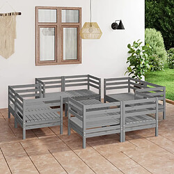 vidaXL Salon de jardin 9 pcs Gris Bois de pin massif