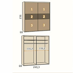 Inside 75 Armoire 2 portes coulissantes encastrées 240,3 x 236 caisse Legend façade Legend Basalto Laquée