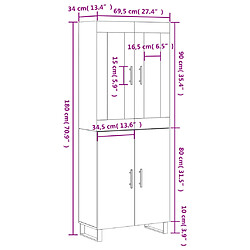 vidaXL Buffet haut Blanc 69,5x34x180 cm Bois d'ingénierie pas cher