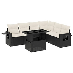 vidaXL Salon de jardin 7 pcs avec coussins noir résine tressée