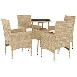 vidaXL Ensemble à manger de jardin et coussins 5 pcs beige rotin verre