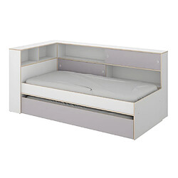 Avis Vente-Unique Lit gigogne avec rangements - 90 x 200 et 90 x 190 cm - Blanc et gris + sommier + matelas - LOSIANA