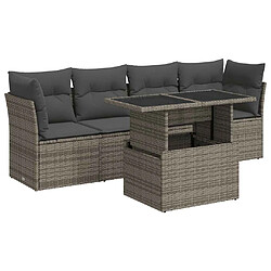 vidaXL Salon de jardin 5 pcs avec coussins gris résine tressée