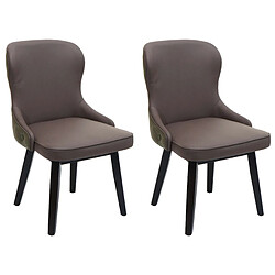 Decoshop26 Lot de 2 chaises de salle à manger rembourrée coutures décoratives au dos assise en tissu vert foncé-gris pieds en bois foncé 04_0007386