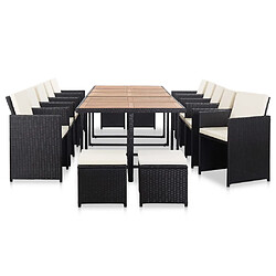 vidaXL Ensemble à manger d'extérieur 15 pcs avec coussins rotin Noir