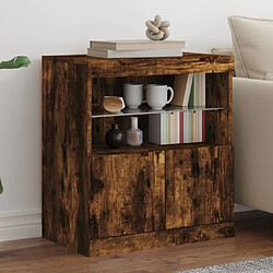 Maison Chic Commode Buffet - Meuble de rangement avec lumières LED chêne fumé 60x37x67 cm -GKD92216