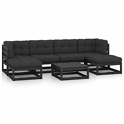 Maison Chic Salon de jardin 7 pcs + coussins - Mobilier/Meubles de jardin - Table et chaises d'extérieur Noir Bois de pin massif -MN18209