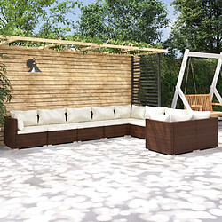 vidaXL Salon de jardin 9 pcs avec coussins Résine tressée Marron