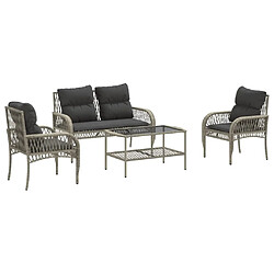 vidaXL Salon de jardin 4 pcs avec coussins gris clair résine tressée