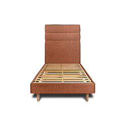 Sommeil de plomb Lit 90x200cm avec tête de lit lignes bouclette et sommier kit Terracotta - Hauteur totale : 29cm