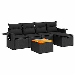 vidaXL Salon de jardin 6 pcs avec coussins noir résine tressée