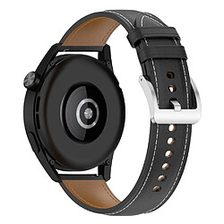 Bracelet en cuir véritable noir pour votre Samsung Galaxy Watch3 45mm/Huawei Watch GT 3/Honor Watch GS3/Garmin/Xiaomi Mi Watch S1 22mm