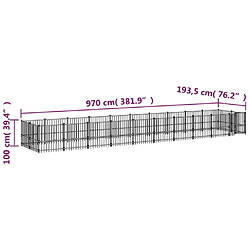 vidaXL Chenil d'extérieur pour chiens Acier 18,77 m² pas cher