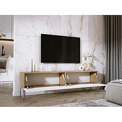 Acheter 3XELIVING Meuble TV en couleur Chêne wotan / Blanc Brillant avec pieds droits en chrome, D: l : 170 cm, H : 52 cm, P : 32 cm