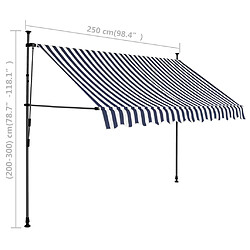 vidaXL Auvent manuel rétractable avec LED 250 cm Bleu et blanc pas cher