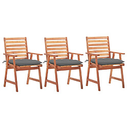 Maison Chic Lot de 3 Chaises à dîner d'extérieur avec coussins | Fauteuil chaises à manger d'extérieur Acacia massif -GKD62923