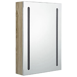 Avis Maison Chic Armoire de salle de bain,Meuble de rangement,Meuble haut à miroir LED blanc et chêne 50x13x70cm -GKD193926