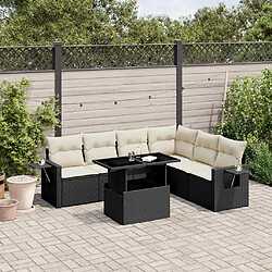 vidaXL Salon de jardin 7 pcs avec coussins noir résine tressée