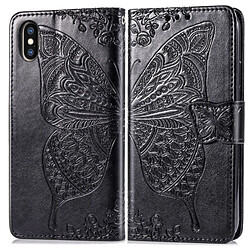 Wewoo Coque Étui en cuir à rabat Butterfly Love Flowers gaufrage pour iPhone X avec support et logements cartes portefeuille et lanière noir