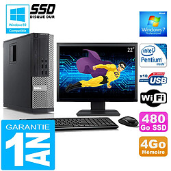 PC DELL 990 SFF Intel G840 Ram 4Go Disque 480 Go SSD Wifi W7 Ecran 22" - Occasion