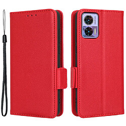 Etui en PU texture litchi, fermoir magnétique double, anti-chocs avec support pour votre Motorola Edge 30 Neo 5G - rouge