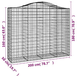 vidaXL Paniers à gabions arqués 9 pcs 200x50x160/180 cm Fer galvanisé pas cher