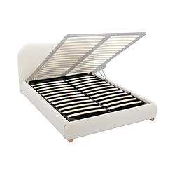 Acheter Vente-Unique Lit coffre 140 x 190 cm - Tissu bouclette - Blanc + Matelas - VANARI