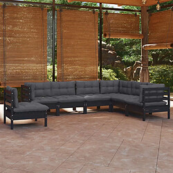 Maison Chic Salon de jardin 7 pcs + coussins - Mobilier/Meubles de jardin - Table et chaises d'extérieur Noir Bois de pin solide -MN96276