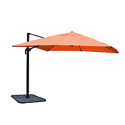 Decoshop26 Parasol déporté avec pied en croix 3 x 3m polyester couleur terre cuite aluminium 23kg avec pieds 04_0007922