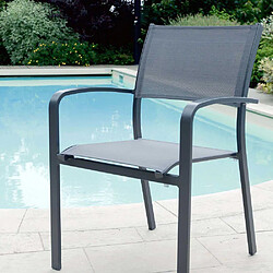 JardiLINE Fauteuil empilable en aluminium et textilène Milos anthracite.