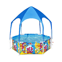 Piscine Démontable pour Enfants Bestway Splash in Shade 183x51 cm Auvent avec Protection Solaire FPU 40+ Bleu Design Fond Marin