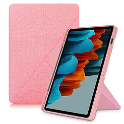 Etui en PU Aimant fort avec support origami et porte-stylo rose clair pour votre Samsung Galaxy Tab S7 T870 T875