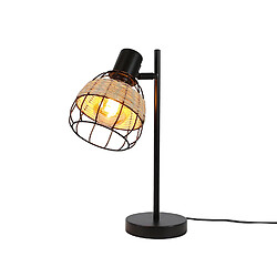 NETTLIFE Lampe de table Vintage Salon Noir - E27Bambou Pivotant Abat-jour avec interrupteur Max.40W - Sans ampoule