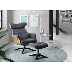 BOIS & CHIFFONS Fauteuil relax manuel bois microfibre Osaka Bleu foncé