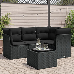 Maison Chic Salon de jardin 5 pcs avec coussins | Ensemble de Table et chaises | Mobilier d'Extérieur noir résine tressée -GKD33975