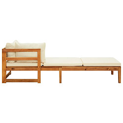 Maison Chic Chaise longue | Transat Bain de soleil avec 1 accoudoir Blanc crème Bois d'acacia solide -GKD48582