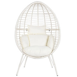 Pegane Fauteuil de jardin en rotin synthétique et métal avec coussins coloris blanc - Longueur 90 x Profondeur 65 x hauteur 151 cm